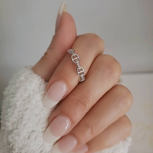 Chain Ring, Sterling Silver Women Ring, Simple Chain Ring, Stacking Ring, - Picture 5 of 10